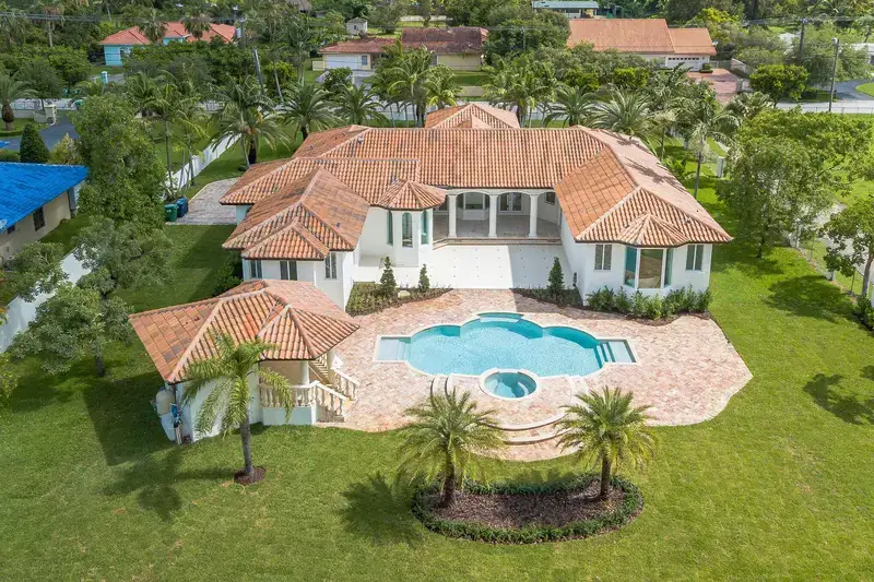 Aerial drone view of luxury property