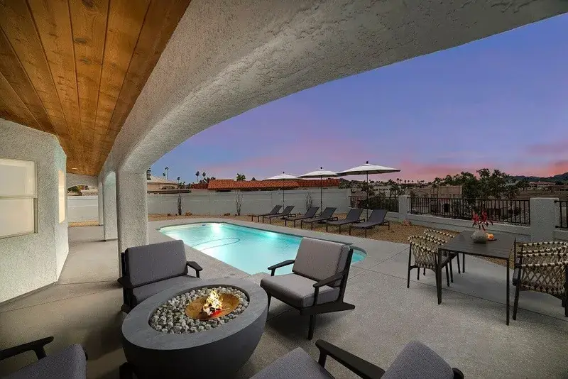 Pool area lighting enhancement before and after - After