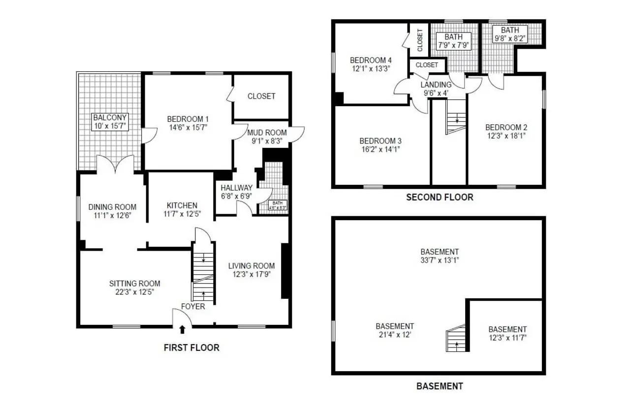 2D floor plan example in black and white