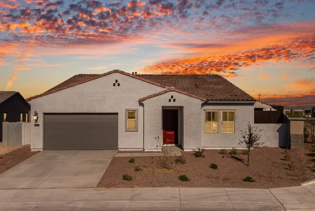 New construction home exterior twilight