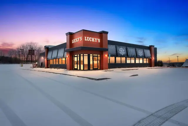 Retail property at dusk