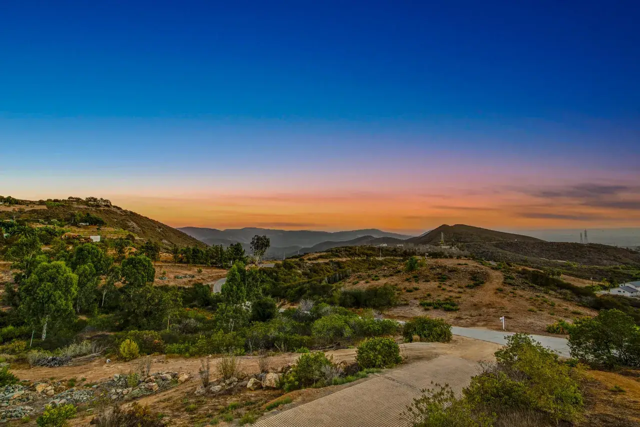 Property landscape captured in golden twilight light
